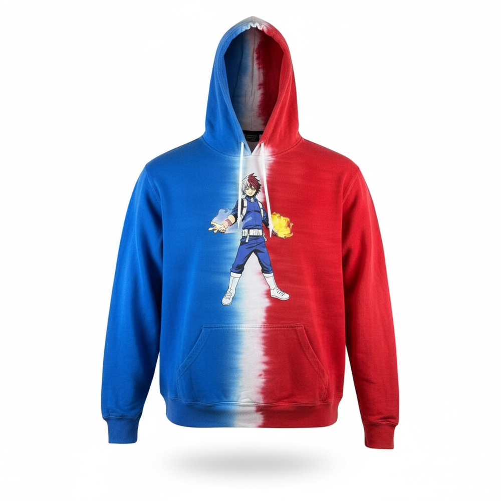 Hot Topic My Hero Academia Tie Dye Hoodie Sweatshirt Todoroki Flames Size LARGE